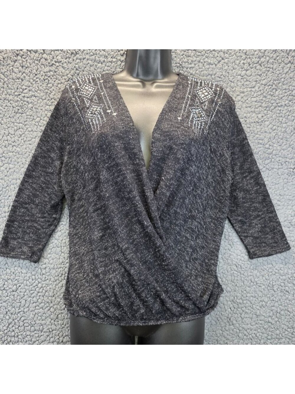 Charlotte Russe Knit Wrap Top L Black USA Rhinestones Glam Cocktail Festival